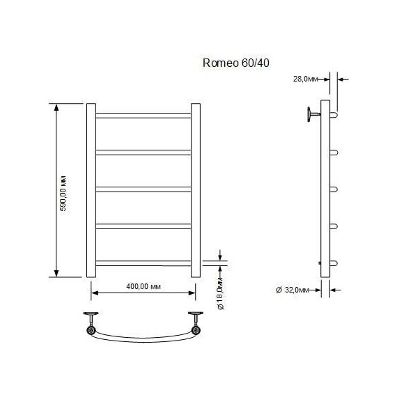 Полотенцесушитель водяной Aquanet Romeo П5 400х600 мм 266723 - фото, картинка 2 Полотенцесушитель водяной Aquanet Romeo П5 400х600 мм 266723 - фото 2