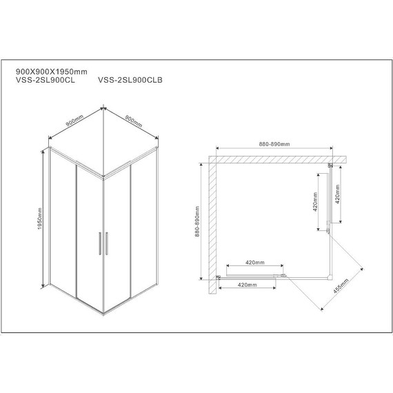 Душевое ограждение Vincea Slim 90x90 см VSS-2SL900CLB, черный/прозрачное - фото 2