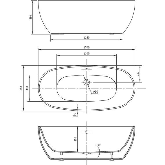 Ванна отдельностоящая Vincea 170x80 см VBT-405-1700 - фото, картинка 5 Ванна отдельностоящая Vincea 170x80 см VBT-405-1700 - фото 5
