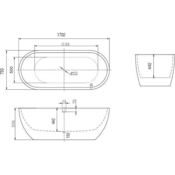 Ванна отдельностоящая Art&Max 170x75 см AM-218-1700-750 - фото 3