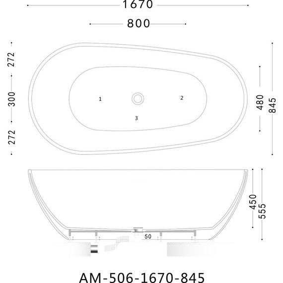 Ванна отдельностоящая Art&Max 167x84 см AM-506-1670-845 - фото 4