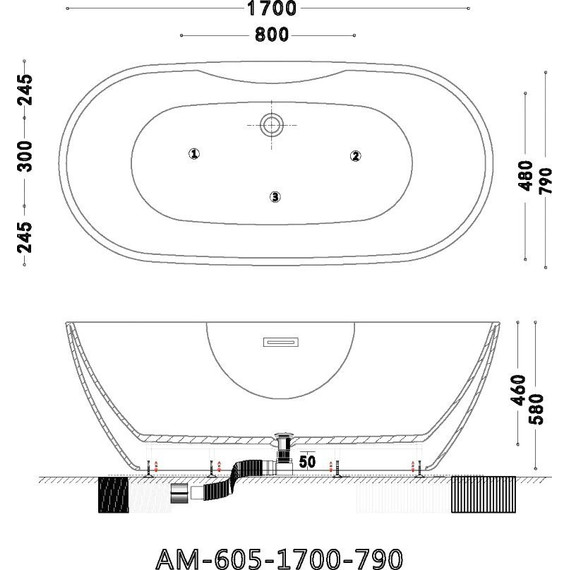 Ванна отдельностоящая Art&Max 170x79 см AM-605-1700-790 - фото 5