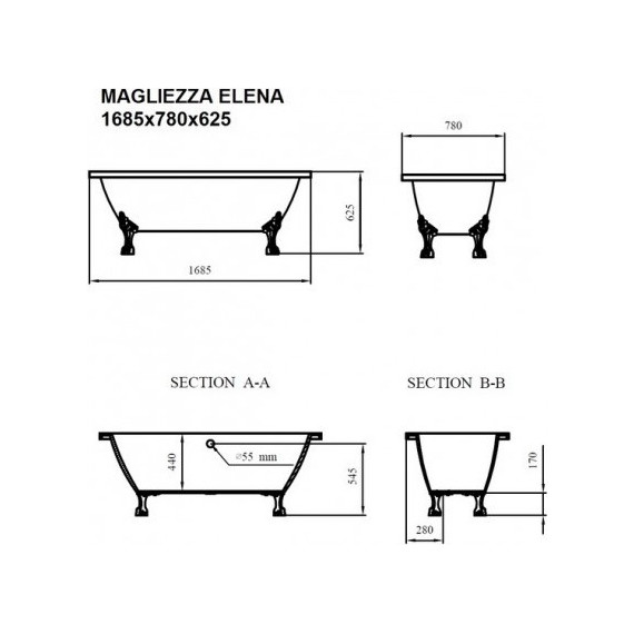 Ванна отдельностоящая Magliezza Elena CR 168x78 см (ножки хром) - фото 2