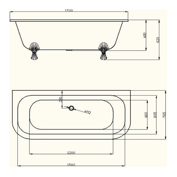 Ванна отдельностоящая Magliezza Elena BR 170x76 см (ножки бронза) - фото 5