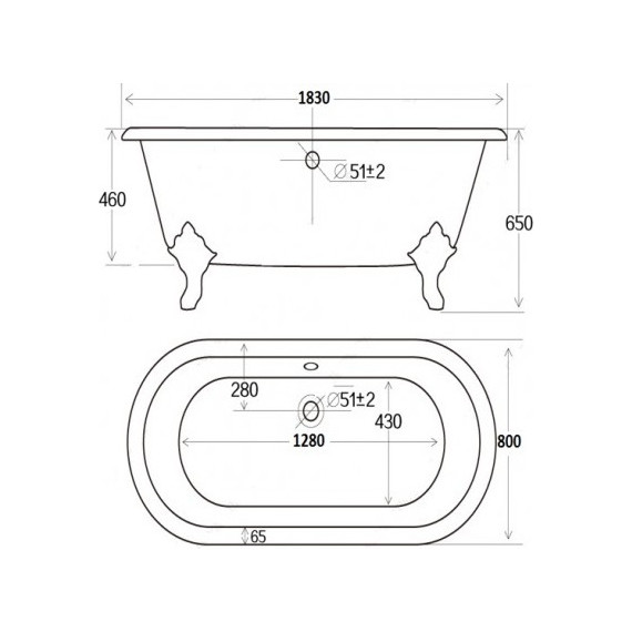 Ванна отдельностоящая Magliezza Patricia DO 183x80 см (ножки золото) - фото 6