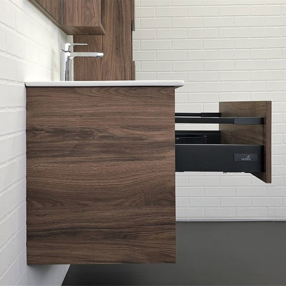 Тумба подвесная с раковиной Comforty Бордо 90 см, дуб тёмно-коричневый - фото 6