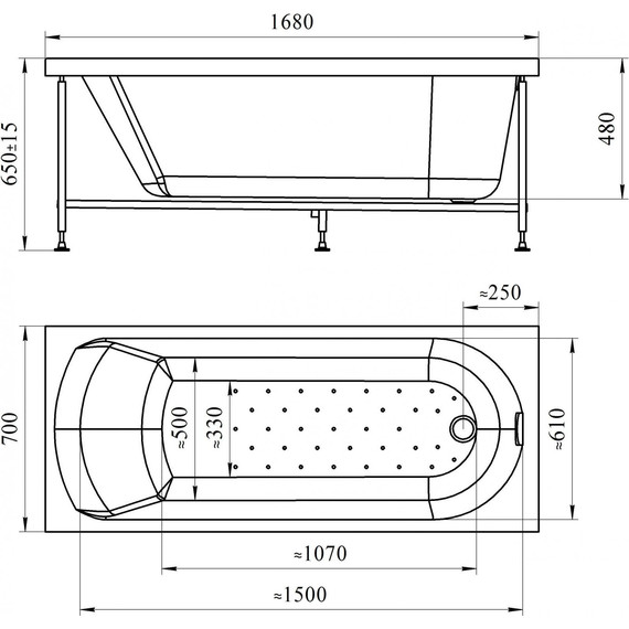 Ванна акриловая Радомир Николь 168x70 см (в комплекте каркас), Размер - мм: 1700х700 - фото 12