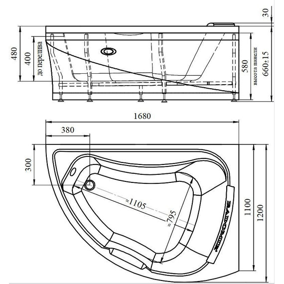 Ванна гидромассажная Радомир Альбена 168x120 см R (Гидромассаж "Стандарт" Chrome) - фото 2