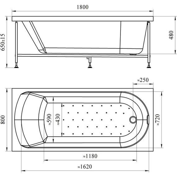 Ванна гидромассажная Радомир Николь 180x80 см (Гидромассаж "Баланс") - фото 2