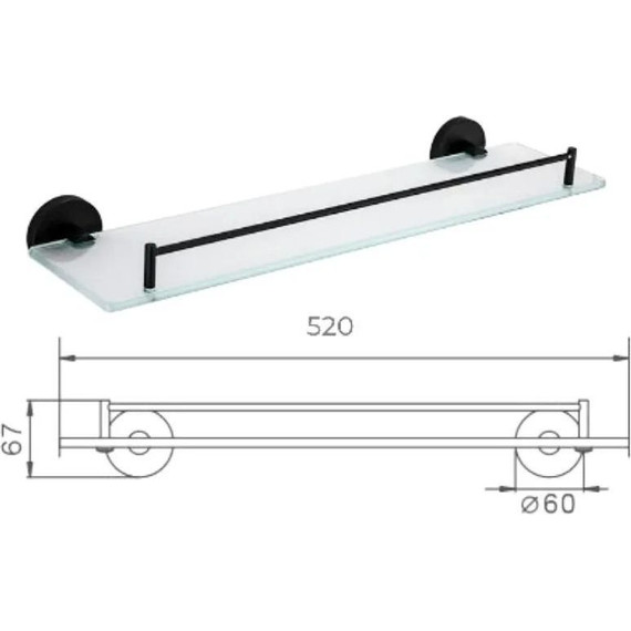 Cтеклянная полка Haiba HB8707 52 см, цвет чёрный матовый - фото, картинка 2 Cтеклянная полка Haiba HB8707 52 см, цвет чёрный матовый - фото 2