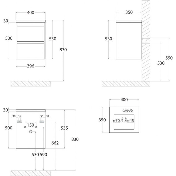 Тумба подвесная с раковиной Art&Max Family-400-2C-SO-PB 40 см, сканди - фото 7