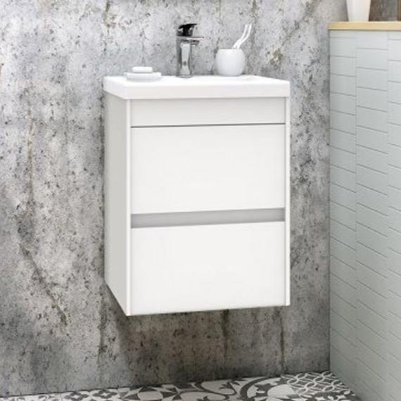 Тумба подвесная с раковиной Art&Max FAMILY-400-2C-SO-BL 40 см, белый глянец - фото 
