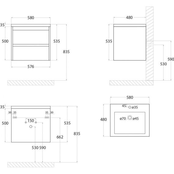 Тумба подвесная с раковиной Art&Max Family-580-2C-SO-CV 58 см, цемент - фото, картинка 6 Тумба подвесная с раковиной Art&Max Family-580-2C-SO-CV 58 см, цемент - фото 6