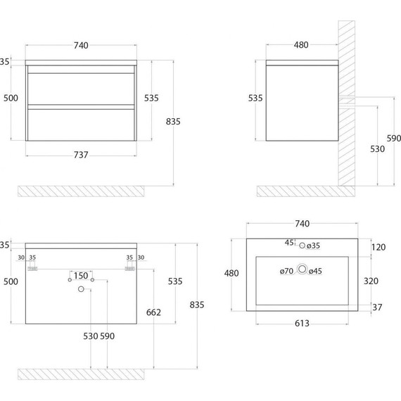 Тумба подвесная с раковиной Art&Max Family-750-2C-SO-PE 75 см, бетон экзотик - фото 7