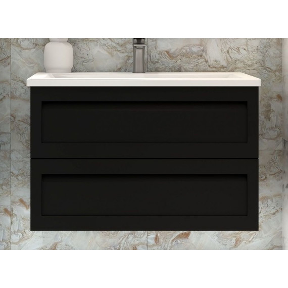 Тумба подвесная с раковиной Art&Max AM-Platino-1000-2C-SO-NM 100 см, черный матовый - фото 