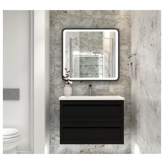 Тумба подвесная с раковиной Art&Max AM-Platino-900-2C-SO-NM 90 см, черный матовый - фото 2