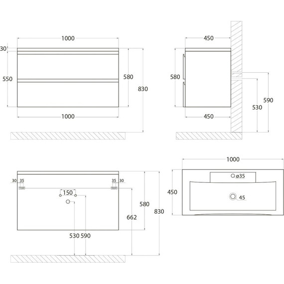 Тумба подвесная с раковиной Art&Max AM-Bianchi-1000-2C-SO-GM 100 см, серый матовый, Цвет фасада: серый - фото 7