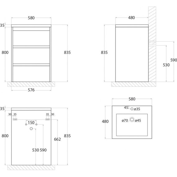 Тумба напольная с раковиной Art&Max Family-580-3C-PIA-CV 58 см, цемент - фото 10