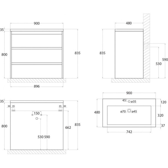 Тумба напольная с раковиной Art&Max Family-900-3C-PIA-PE 90 см, бетон экзотик - фото 10