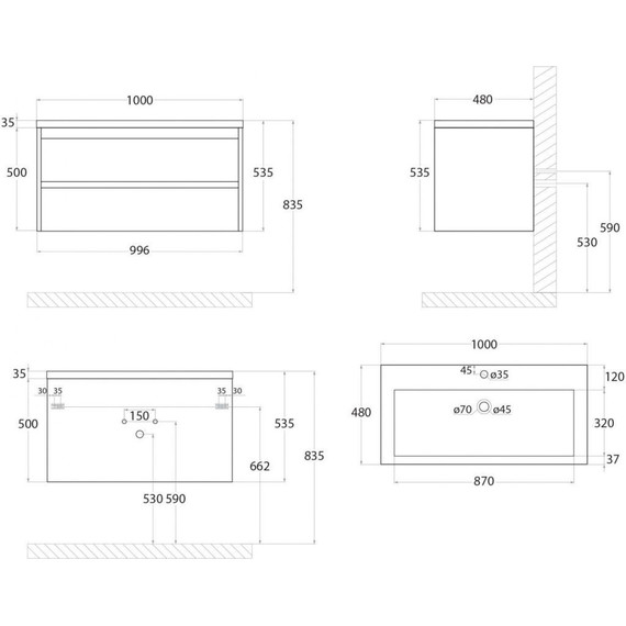 Тумба подвесная с раковиной Art&Max Family-1000-2C-SO-PE 100 см, бетон экзотик - фото 8