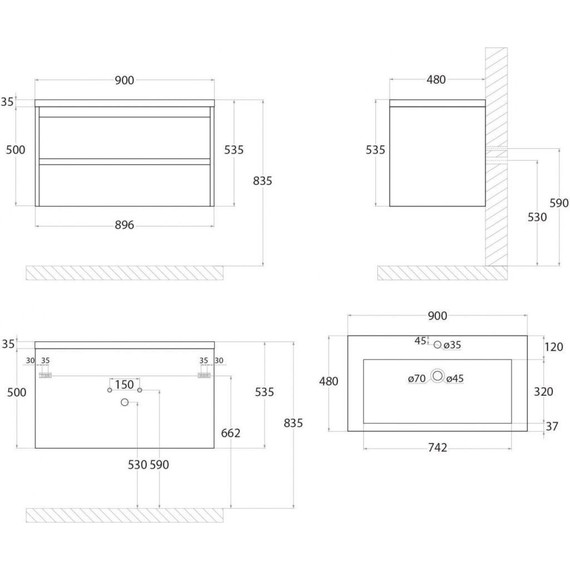 Тумба подвесная с раковиной Art&Max Family-900-2C-SO-PB 90 см, сканди - фото 7