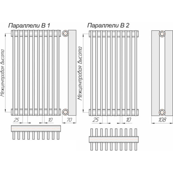 Вертикальный радиатор KZTO Параллели В 1-1750-12 300х1780 мм (12 секций) - фото 22
