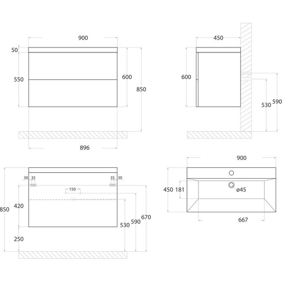 Тумба подвесная с раковиной Art&Max AM-Verona-Push-900-2C-SO-Ven 90 см, венециано - фото 5