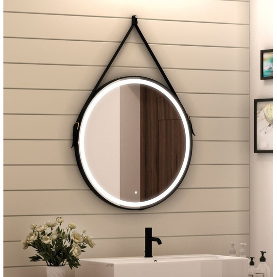 Зеркало Art&Max Milan Led 80 см AM-Mil-800-DS-F-Nero, черный ремень - фото 4