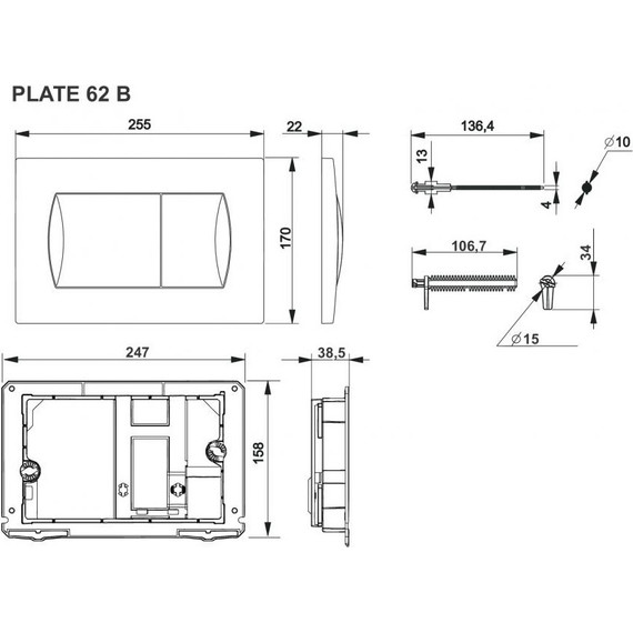 Кнопка смыва Roca Active 62B 8901160B1, хром глянцевый - фото, картинка 2 Кнопка смыва Roca Active 62B 8901160B1, хром глянцевый - фото 2