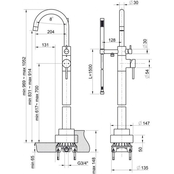 Смеситель для ванны Paini Cox 78PZ136LM, черный матовый - фото 9