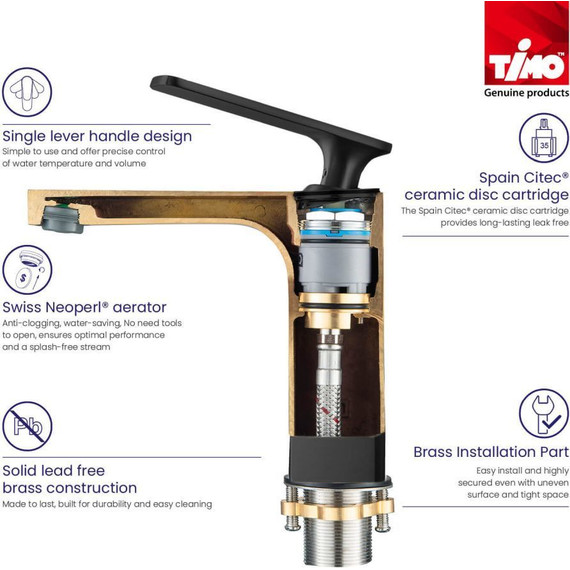 Смеситель для раковины с лейкой для биде Timo Torne 4360/03G, черный матовый - фото 5