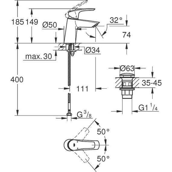 Смеситель для раковины Grohe Eurosmart 2021 23968003 - фото 4