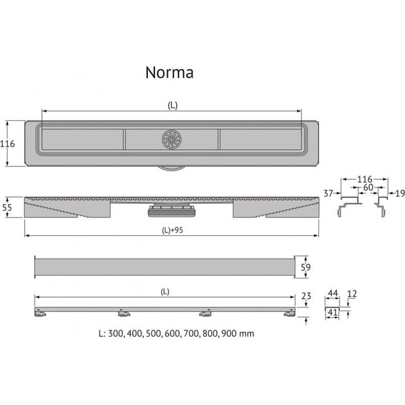 Трап Berges Wasserhaus C1 Norma 70 см 095138, нержавеющая сталь, черный матовый (под плитку), Цвет производителя: чёрный матовый, Размер трапа: 700 - фото 7