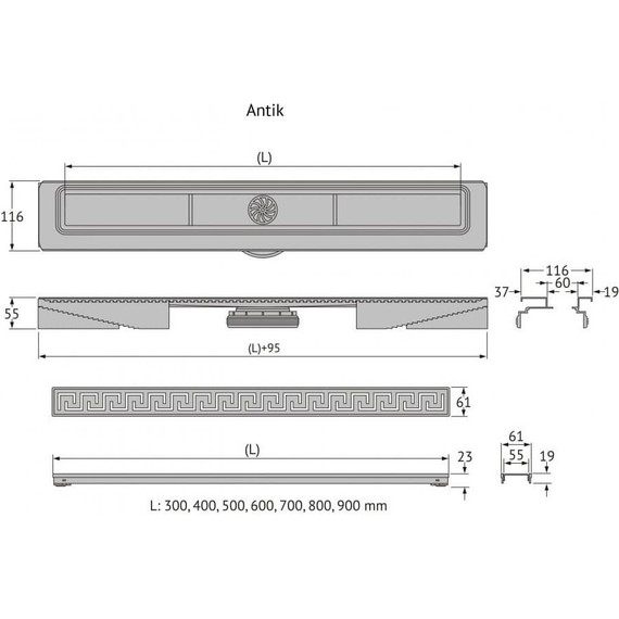 Трап Berges Wasserhaus B1 Antik 90 см 090127, нержавеющая сталь, хром матовый, Цвет производителя: хром матовый, Размер трапа: 900 - фото 12