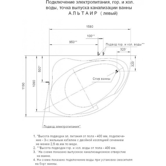 Ванна гидромассажная Aquatek Альтаир 160x120 см L модель 2 - фото 5