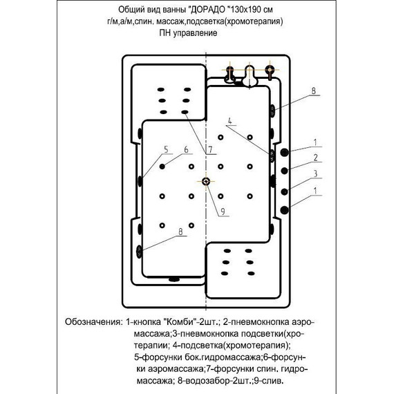 Ванна гидро-аэромассажная Aquatek Дорадо 190x130 см - фото 5
