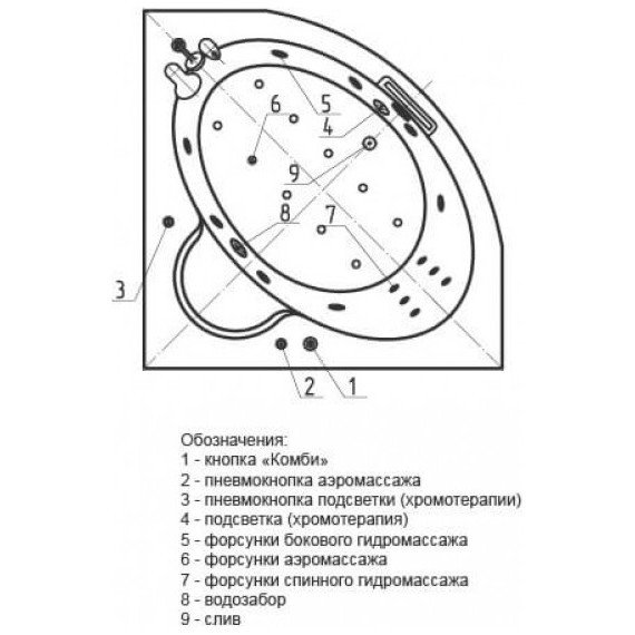 Ванна гидромассажная Aquatek Калипсо 146x146 см модель 2 - фото 5