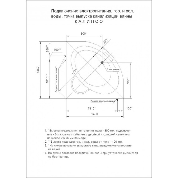 Ванна гидромассажная Aquatek Калипсо 146x146 см модель 2 - фото 6