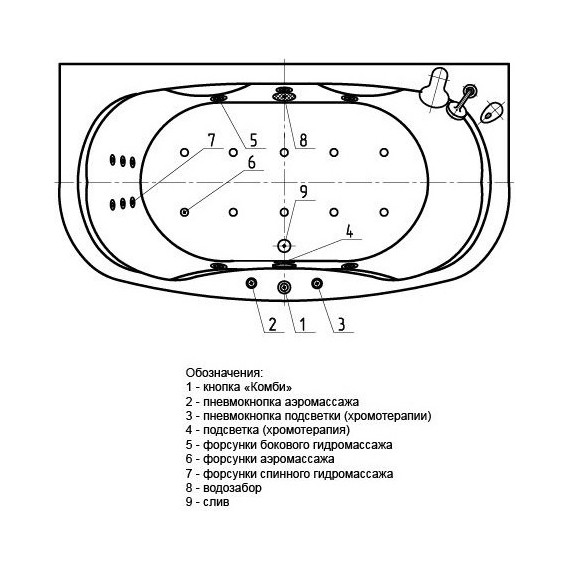 Ванна гидро-аэромассажная Aquatek Мелисса 180x95 см - фото 6