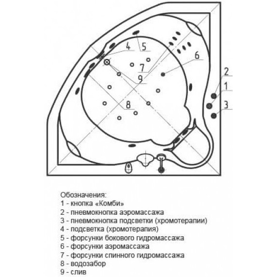 Ванна гидро-аэромассажная Aquatek Сириус 164x164 см - фото 6