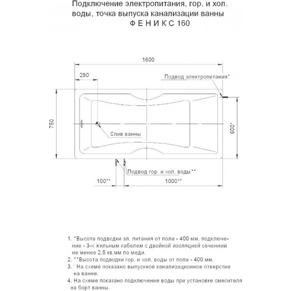 Ванна гидромассажная Aquatek Феникс 160x75 см модель 2 - фото 7