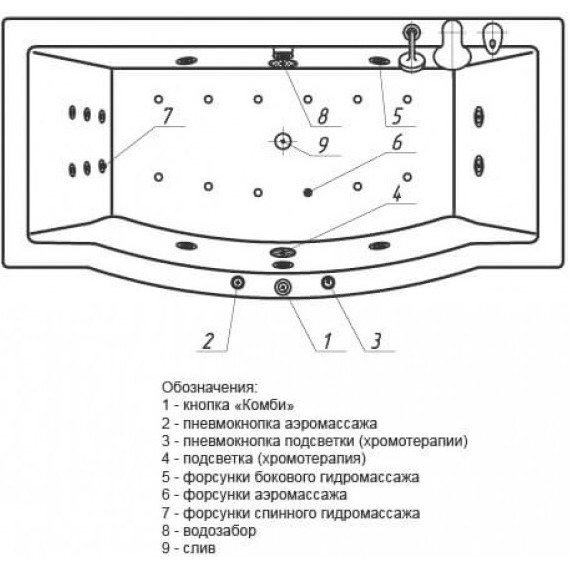 Ванна гидромассажная Aquatek Гелиос 180x90 см модель 2 - фото 5