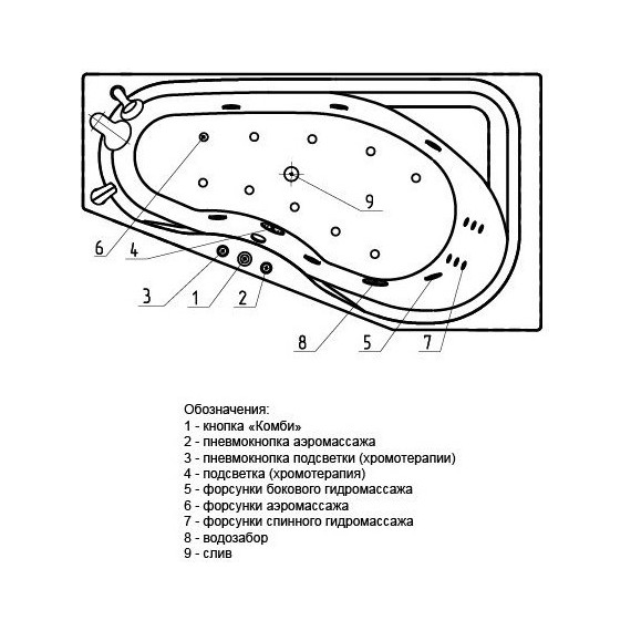 Ванна гидро-аэромассажная Aquatek Медея 170x95 см L - фото 5