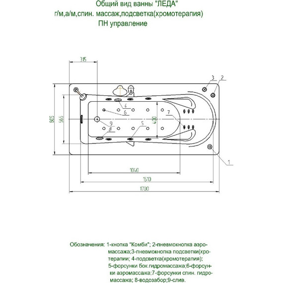 Ванна гидромассажная Aquatek Леда 170x80 см модель 2 - фото 4