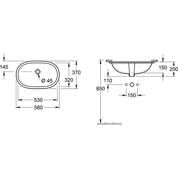Раковина врезная под столешницу Villeroy&Boch O.Novo 58 см 41625001 - фото 3