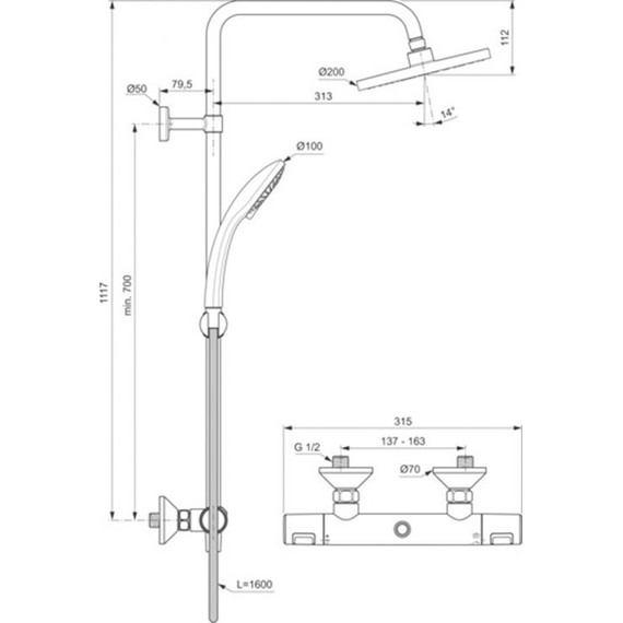Душевая стойка с термостатом Ideal Standard Ceratherm T25 A7208AA - фото, картинка 4 Душевая стойка с термостатом Ideal Standard Ceratherm T25 A7208AA - фото 4