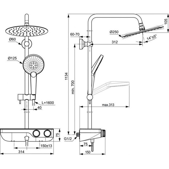 Душевая стойка с термостатом Ideal Standard Ceratherm S200 A7331AA - фото, картинка 9 Душевая стойка с термостатом Ideal Standard Ceratherm S200 A7331AA - фото 9