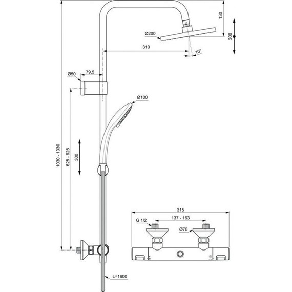 Душевая стойка с термостатом Ideal Standard Ceratherm T25 A7701AA - фото, картинка 7 Душевая стойка с термостатом Ideal Standard Ceratherm T25 A7701AA - фото 7