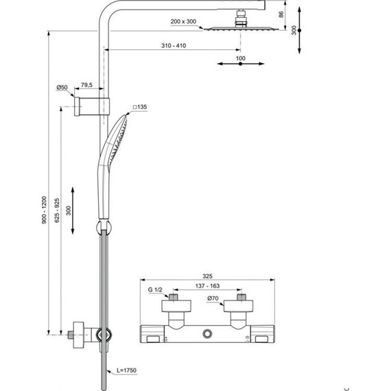 Душевая стойка с термостатом Ideal Standard Ceratherm T100 A7705AA - фото, картинка 9 Душевая стойка с термостатом Ideal Standard Ceratherm T100 A7705AA - фото 9