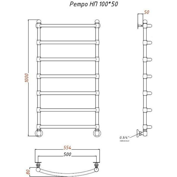 Полотенцесушитель водяной Тругор Ретро НП П7 500х1000 мм 00-00019035 - фото 7